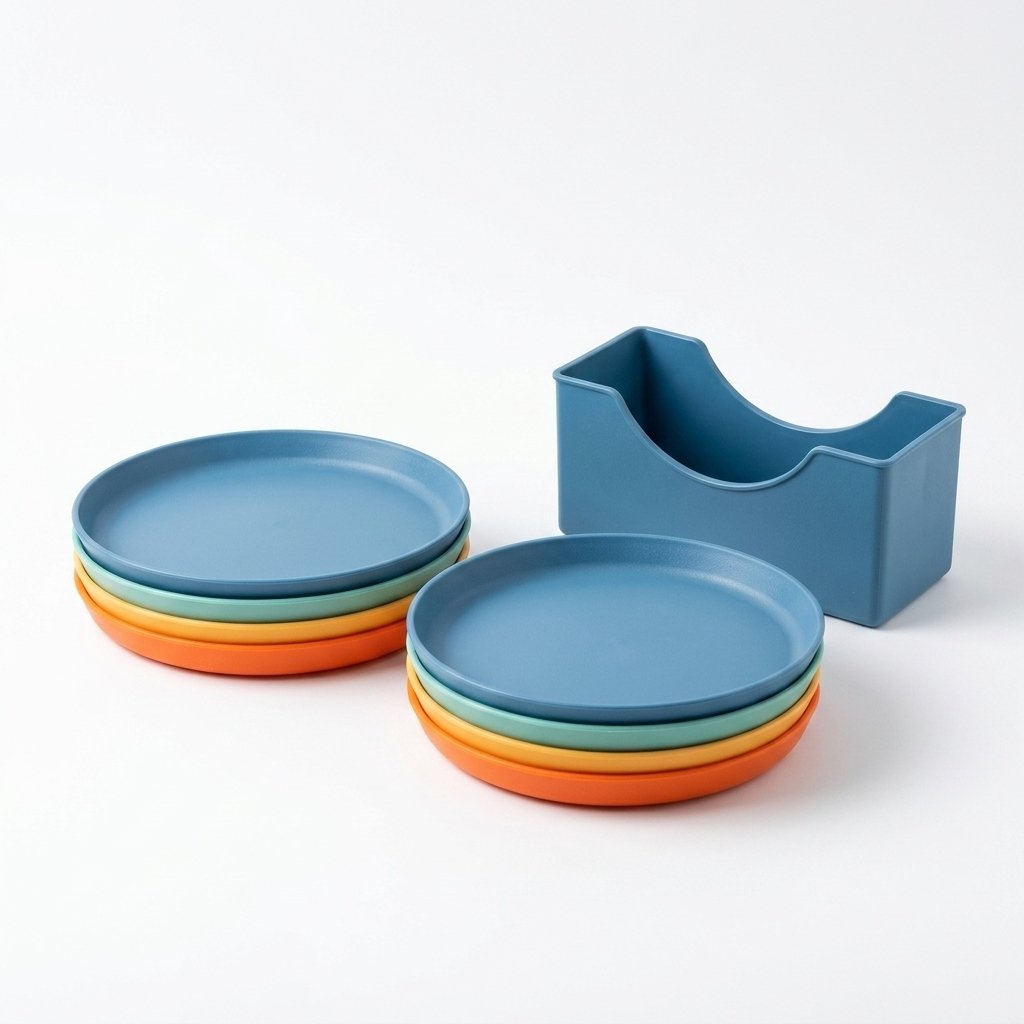 9 Piece Multicolor Plastic Plate Set