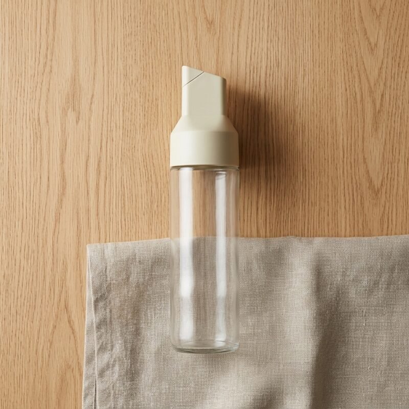Glass oil dispenser with automatic opening lid for kitchen